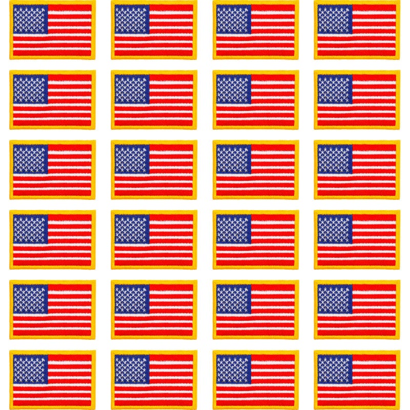 WILLBOND 24 Pcs American Flag Iron on Patch USA Patriotic Embroidery Sew on Flag Patch for for Veterans Day Cloth Military Uniform Emblem Tactical Vest Jacket Hat Backpack, 2.4 x 3.3 Inch(Gold) - Image 1